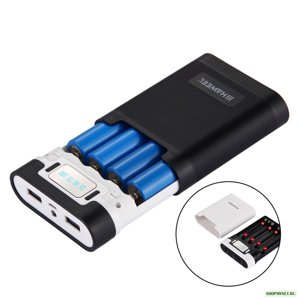 HAWEEL 4x18650 Двойные порты USB LED Дисплей 10000mAh Чехол батареи  Банк питания Коробка для S8 Mi6 Oneplus i7